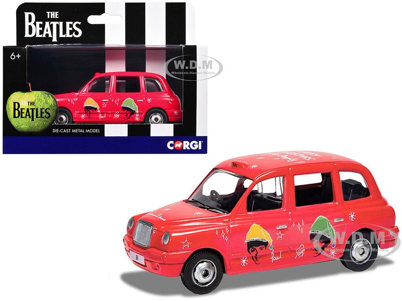 The Beatles London Taxi RHD (Right Hand Drive) "Christmas Taxi" Red with Graphics Diecast Model Car by Corgi