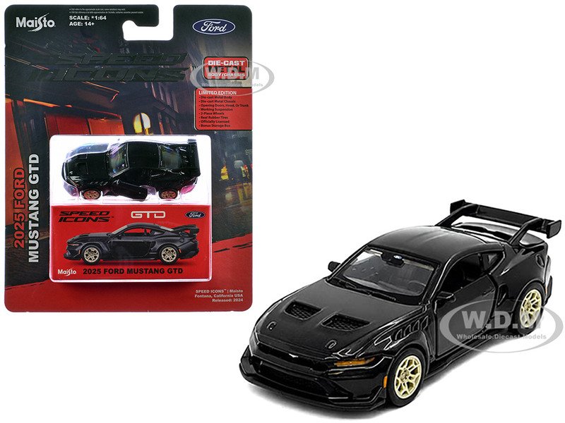 2025 Ford Mustang GTD Black Metallic "Speed Icons" Series 1/64 Diecast Model Car by Maisto
