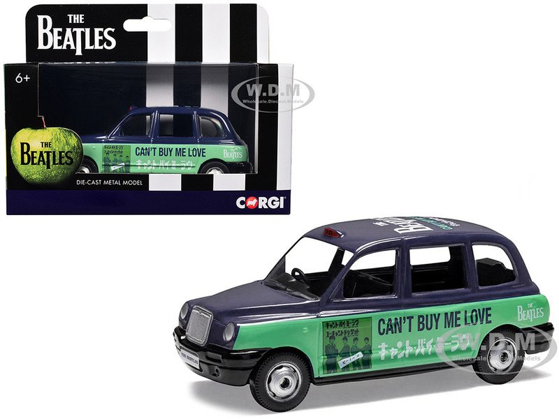 The Beatles London Taxi RHD (Right Hand Drive) "Can't Buy Me Love" Blue and Green with Graphics Diecast Model Car by Corgi