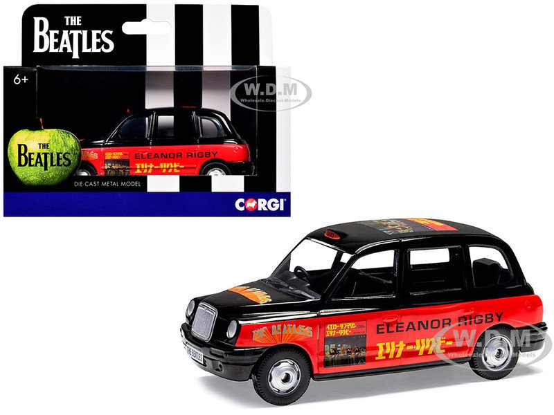 The Beatles London Taxi RHD (Right Hand Drive) "Eleanor Rigby - Yellow Submarine" Black and Red with Graphics Diecast Model Car by Corgi