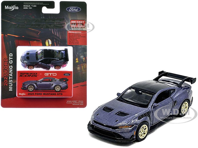 2025 Ford Mustang GTD Purple Metallic with Black Top "Speed Icons" Series 1/64 Diecast Model Car by Maisto