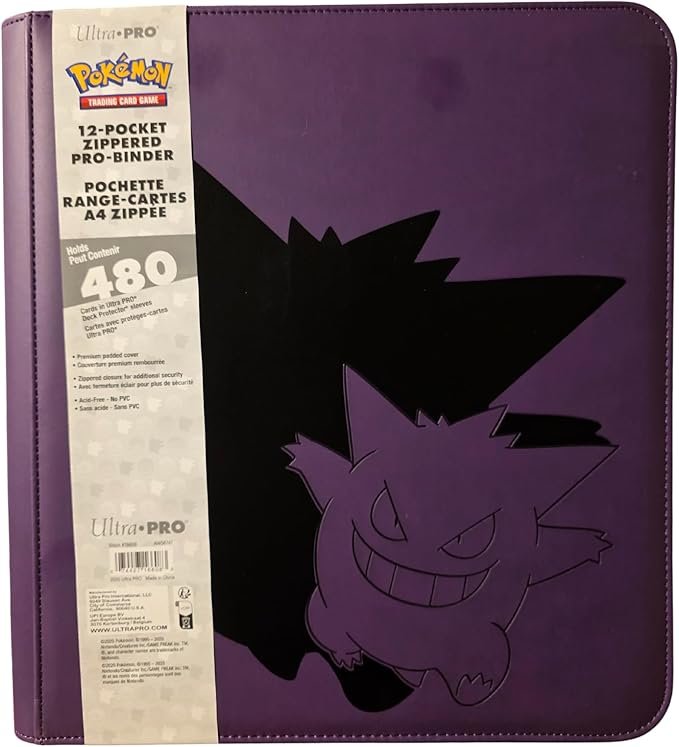 Ultra PRO - Elite Gengar 12-Pocket Zippered PRO-BINDER for Pokémon | Padded Leatherette Trading Card Album, Side-Loading Pages Holds Up to 480 Cards turn