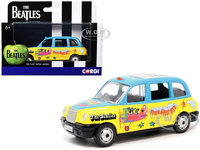 The Beatles London Taxi RHD (Right Hand Drive) "Hello, Goodbye" Blue and Yellow with Graphics Diecast Model Car by Corgi