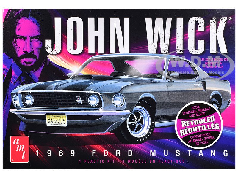 Skill 2 Model Kit 1969 Ford Mustang "John Wick" (2014) Movie 1/25 Scale Model by AMT